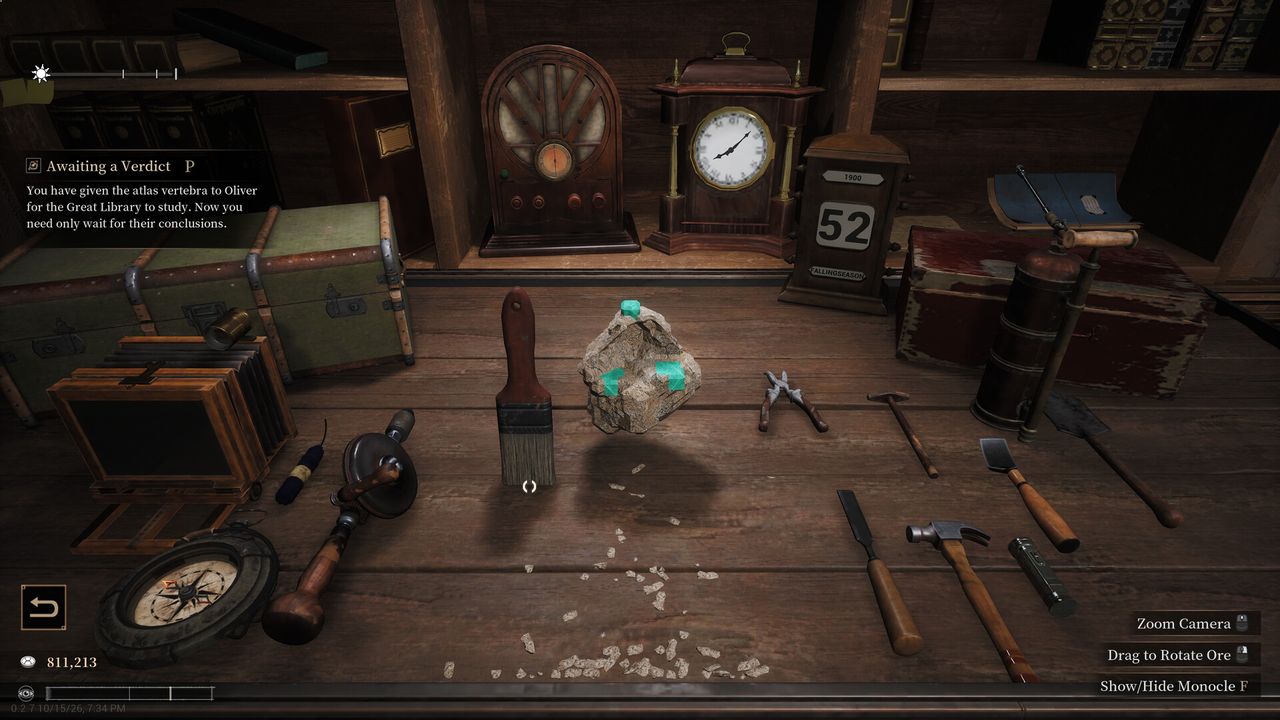 Abyssal Lapidary workshop bench with raw ore and tools